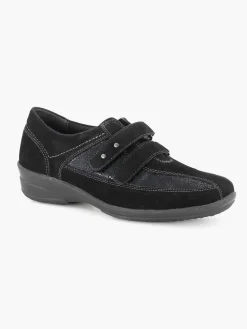 Black Leather Comfort Slip-On Velcro