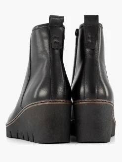Black Leather Wedge Heel Ankle Boot