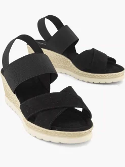 Black Sandalette Wedge Heel