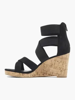 Black Sandalette Wedge Heel