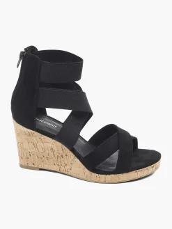 Black Sandalette Wedge Heel