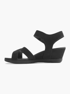Black Sandalette Wedge Heel