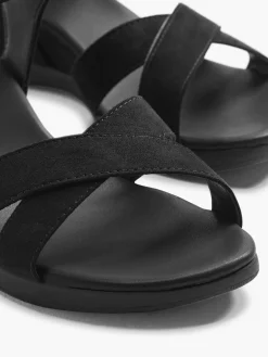 Black Sandalette Wedge Heel