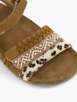 Brown Leather Sandals Panther Print