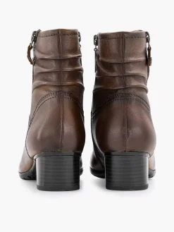 Dark Brown Leather Comfort Ankle Boots Heel